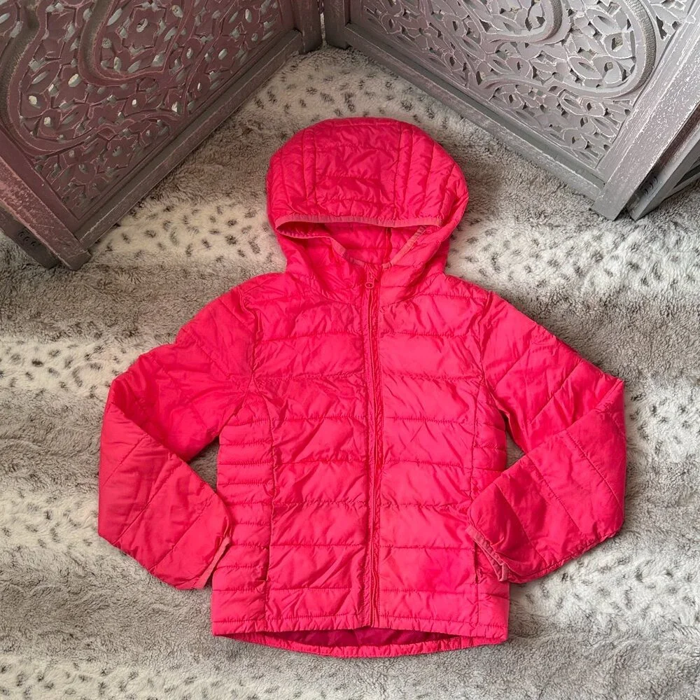 GAP Kids hot pink puffer jacket girls medium lightweight waterproof winter play